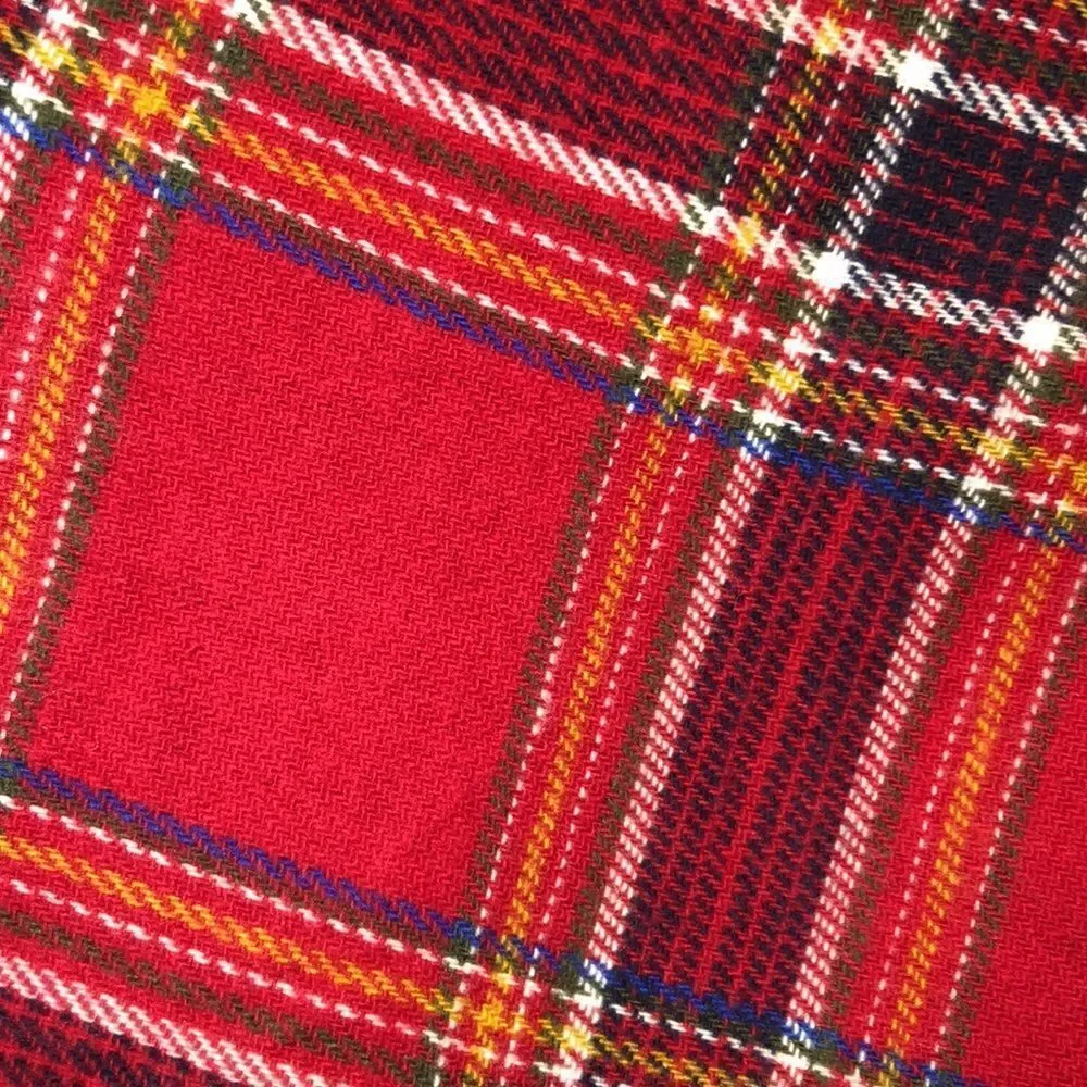Unisex Red Multicolored Plaid Tasseled Scarf